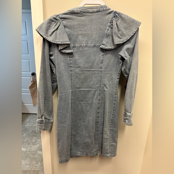 Denim Ruffle Mini Dress - Picture 2 of 3